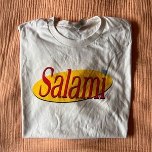 Salami Seinfeld Logo Funny 90s Jewish Humor White XL T-Shirt NEW and RARE
